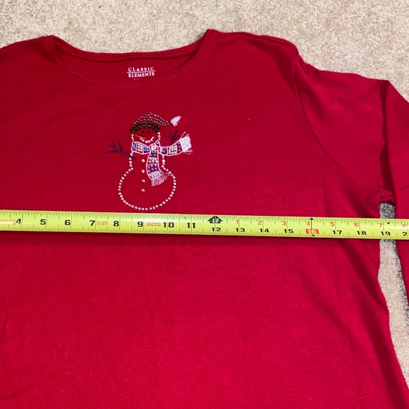 Snowman crystal decorated red long sleeve T-shirt size M. - Picture 4 of 5